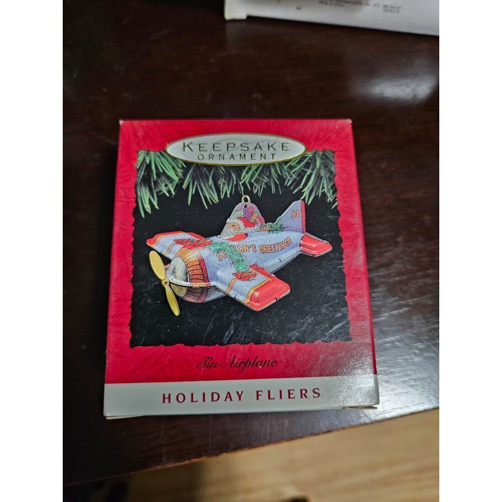Hallmark Ornament Holiday Fliers Pressed Tin Airplane 1993 Keepsake